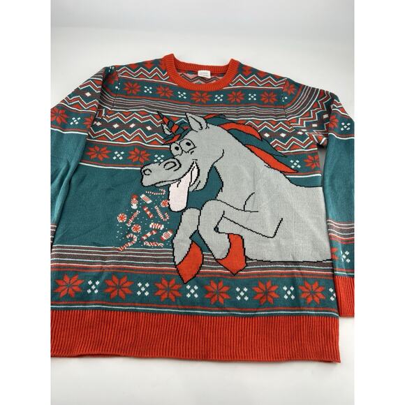 Ugly Christmas Sweater Womens Medium Red Green Unicorn Candy Star Dust Holiday - Picture 4 of 8